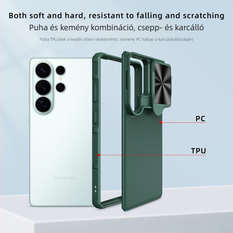 Samsung Galaxy S26 Ultra PC+TPU védőtok Négyzethálós mintával és beépített kihajtható állvánnyal