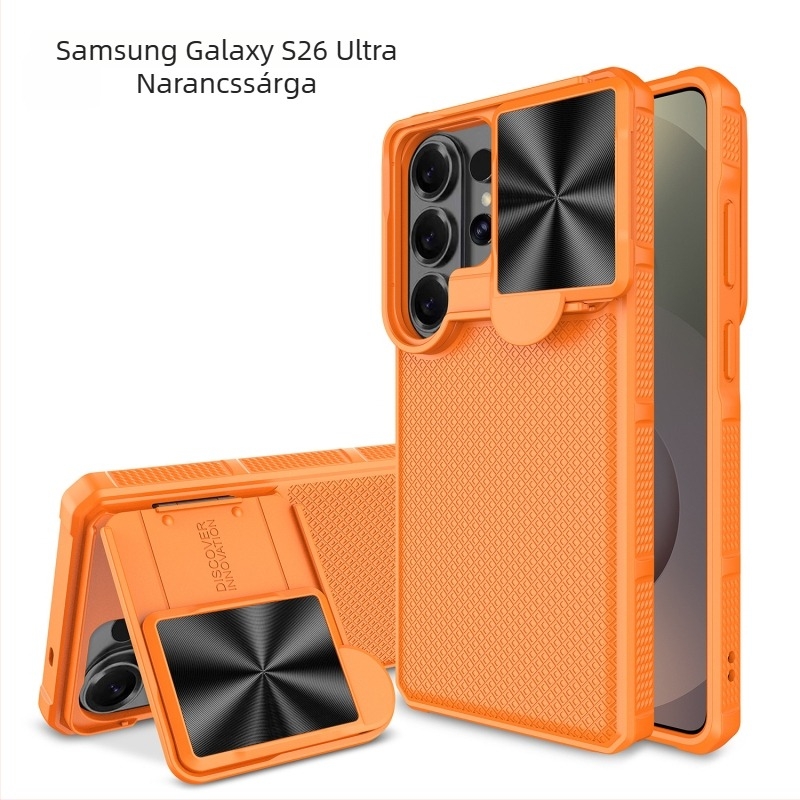 Samsung Galaxy S26 Ultra PC+TPU védőtok Négyzethálós mintával és beépített kihajtható állvánnyal