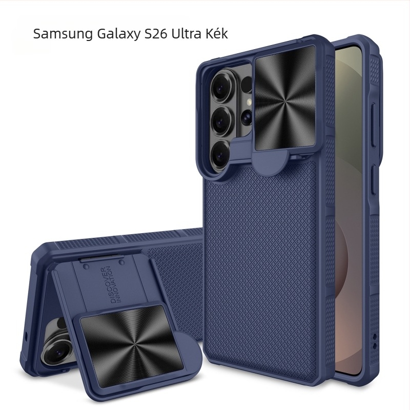 Samsung Galaxy S26 Ultra PC+TPU védőtok Négyzethálós mintával és beépített kihajtható állvánnyal