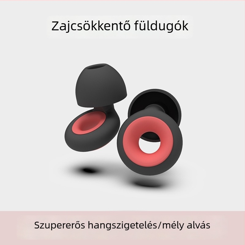 Fekete és piros két színű szilikon füldugó, kényelmes viselet, zajcsökkentés alváshoz; formák: kör, hatszög, ötágú csillag, négyzet