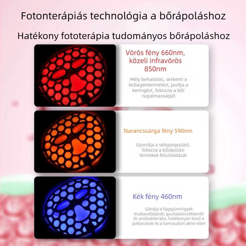 Otthoni fotonikus bőrápoló készülék piros és kék LED fénnyel, arcmaszk LED-terápiához