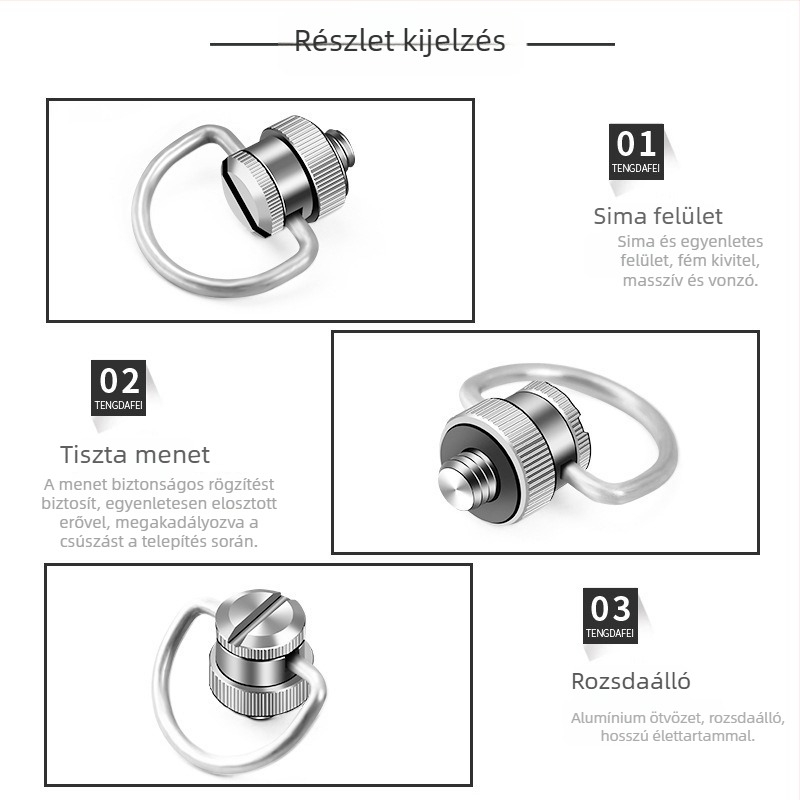Rozsdamentes acél 1/4-es csavaros kamera nyakpánt, fix vállpánt és gyors kioldású csuklópánt DSLR és tükör nélküli kamerákhoz