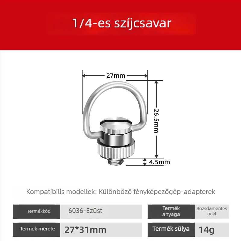 Rozsdamentes acél 1/4-es csavaros kamera nyakpánt, fix vállpánt és gyors kioldású csuklópánt DSLR és tükör nélküli kamerákhoz