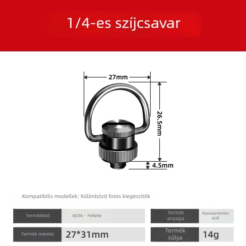 Rozsdamentes acél 1/4-es csavaros kamera nyakpánt, fix vállpánt és gyors kioldású csuklópánt DSLR és tükör nélküli kamerákhoz