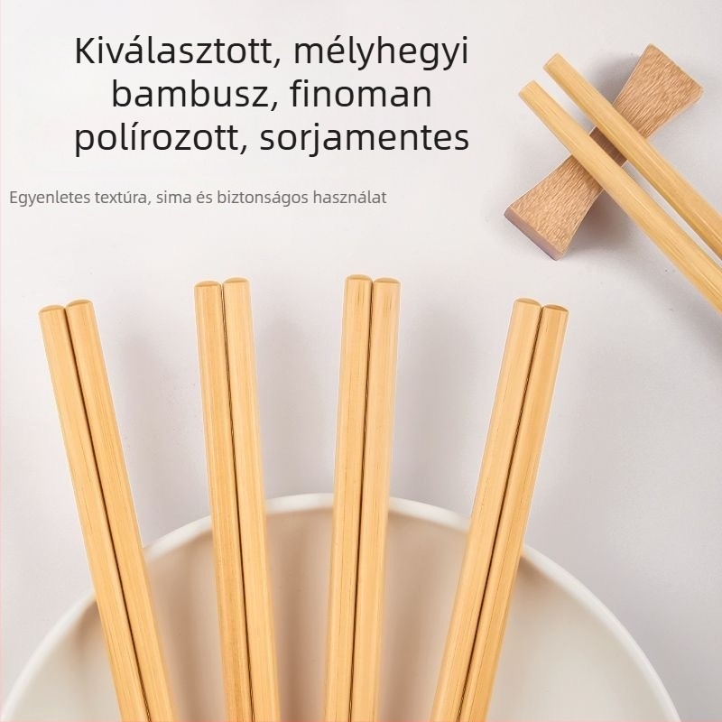 Viasz- és festékmentes bambusz evőpálcikák Nan bambuszból, penészálló, csúszásmentes, hőálló, kínai stílusú, otthoni használatra
