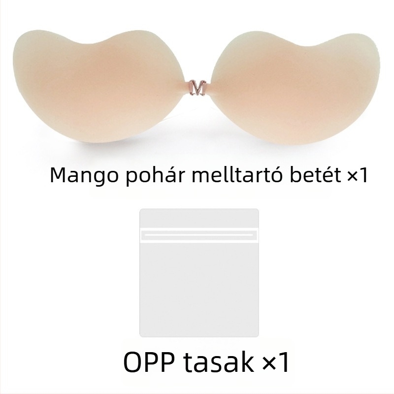 Mango alakú szilikon mellbetét, ultra vékony, varrat nélküli, push-up, elülső csattal, vállpánt nélküli