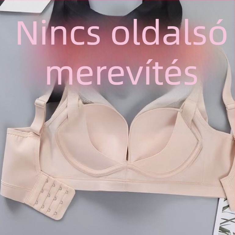 Kényelmes kismellű melltartó, varrásmentes, oldalsó gyűjtéssel, merevítő nélküli, közepes kosárméret, csipkés, állítható emelés