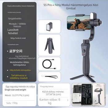 S5Pro Kézben tartott háromtengelyes stabilizátor okostelefonokhoz arcfelismeréssel és követéssel