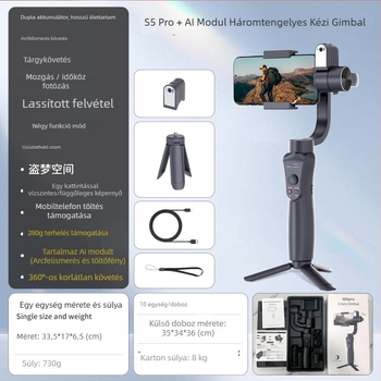 S5Pro Kézben tartott háromtengelyes stabilizátor okostelefonokhoz arcfelismeréssel és követéssel