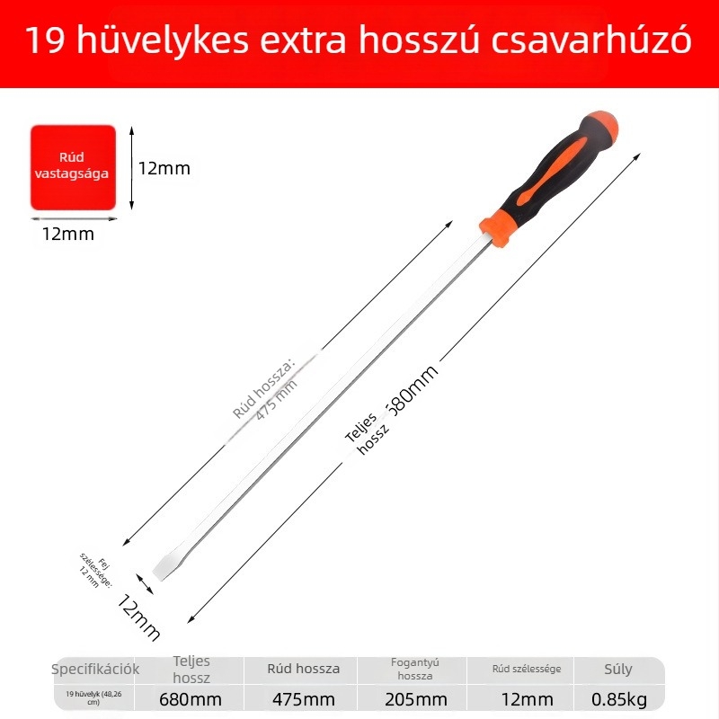 Extrahosszú laposfejű csavarhúzó kinyújtott tengellyel, nagy méret, katonai stílus