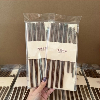 Mino családi természetes fa chopsticks – Panda motívum, retro stílus, 5 pár, otthoni használat, modell 2025