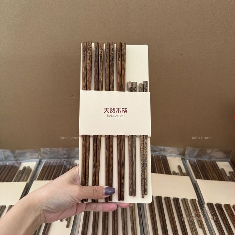 Mino családi természetes fa chopsticks – Panda motívum, retro stílus, 5 pár, otthoni használat, modell 2025