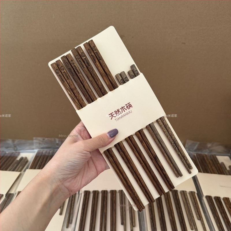 Mino családi természetes fa chopsticks – Panda motívum, retro stílus, 5 pár, otthoni használat, modell 2025