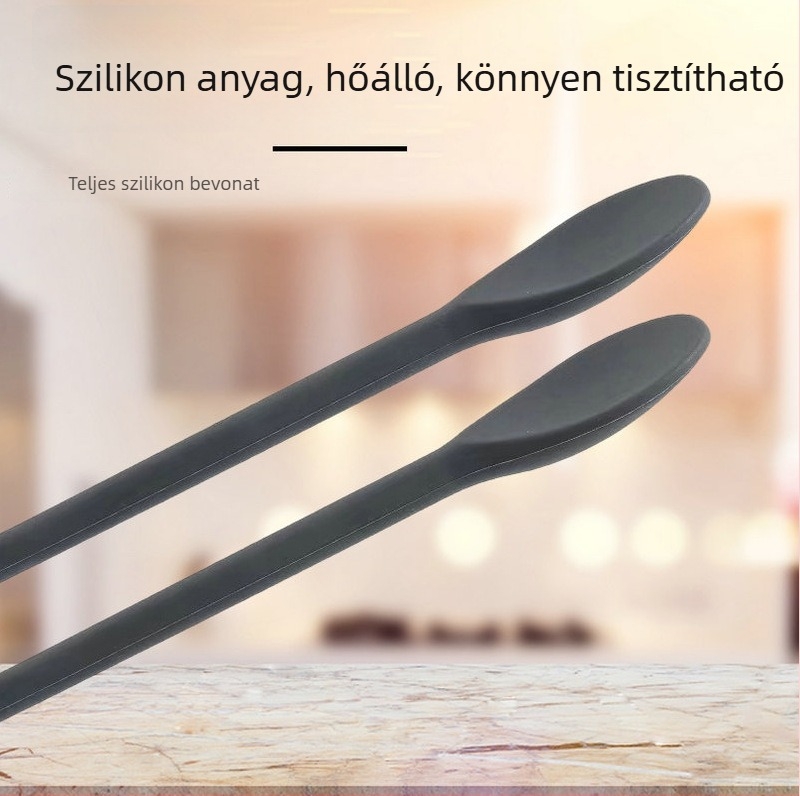 Hosszított szilikon evőpálcika és kanál készlet italokhoz és tejes teához, hőálló, kétfunkciós