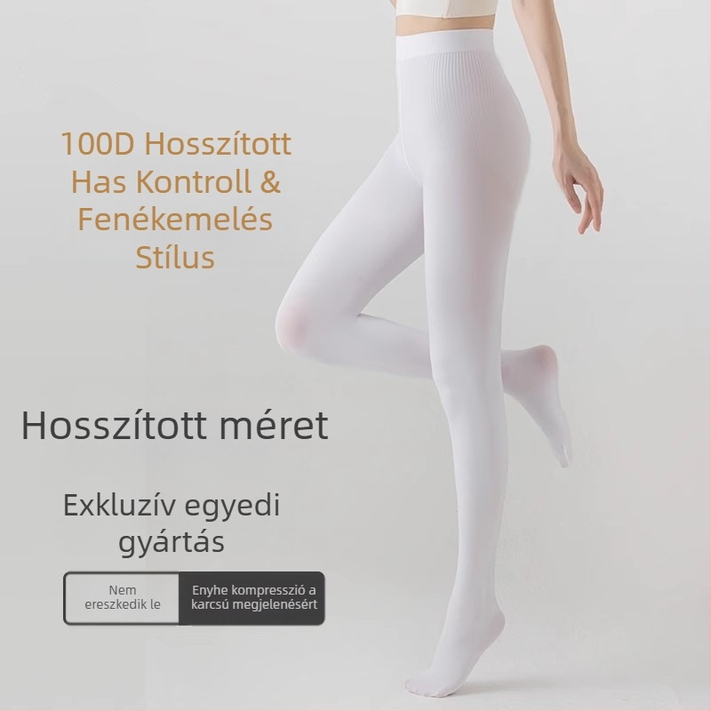 100D hosszított fehér harisnya közepes vastagságú velúr felülettel, lábfejhez, popsiemelés és formázás, súrlódás elleni