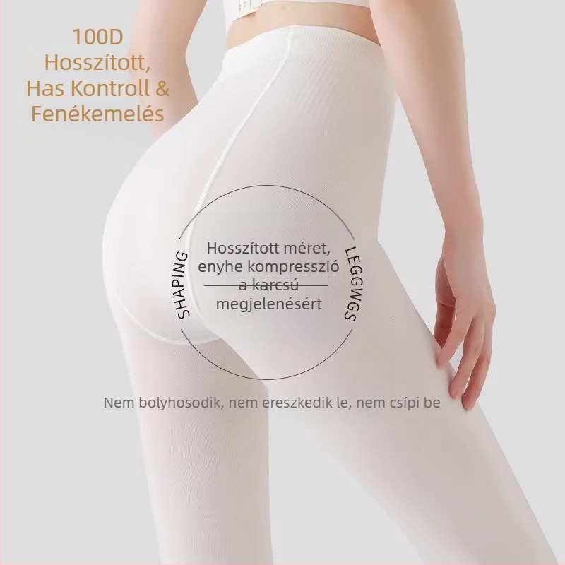 100D hosszított fehér harisnya közepes vastagságú velúr felülettel, lábfejhez, popsiemelés és formázás, súrlódás elleni