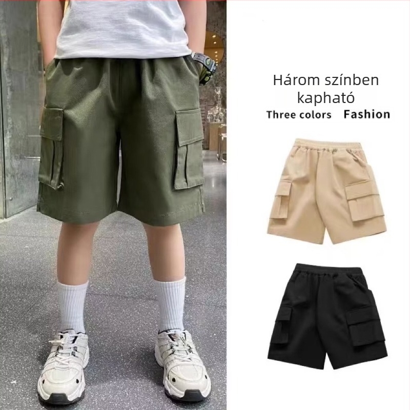 Fekete nyári rövidnadrág fiúknak, középmagasságú hosszúságú, 8 éves kortól