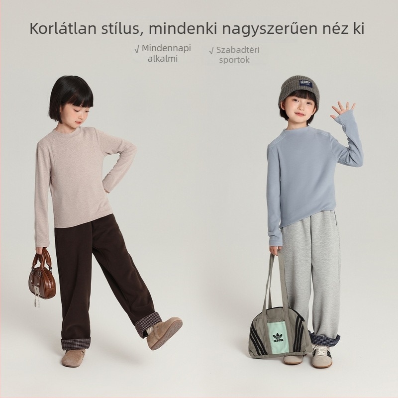 Kislányoknak készült fleece-bélelt hosszú nadrág, kockás patchwork dizájnnal, téli 2025, meleg és kényelmes