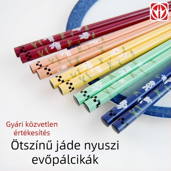 Fa evőpálcika készlet, öt pár, többszínű nyúl minta