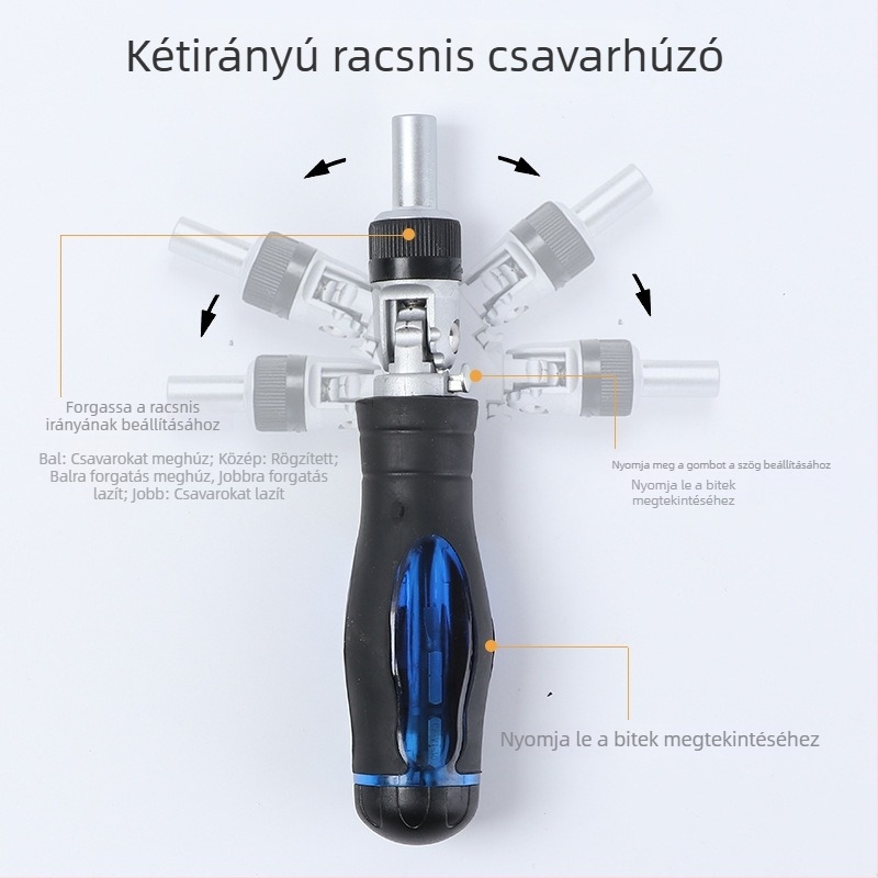 Universális reteszes csavarhúzó, L alakú szögletes kulcs, hajlékony tengely, Philips, kereszthorny fej, Torx és hatszögfejű bitek, 513 darabos készlet