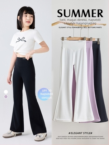 Lányok nyári, magas derekú, bővülő leggings UV‑védelmet UPF50 biztosítva