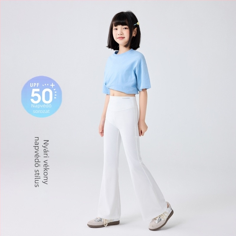 Lányok nyári, magas derekú, bővülő leggings UV‑védelmet UPF50 biztosítva