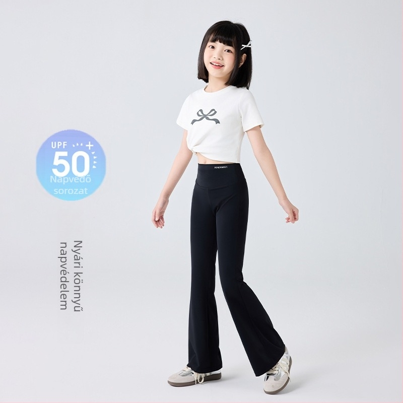 Lányok nyári, magas derekú, bővülő leggings UV‑védelmet UPF50 biztosítva