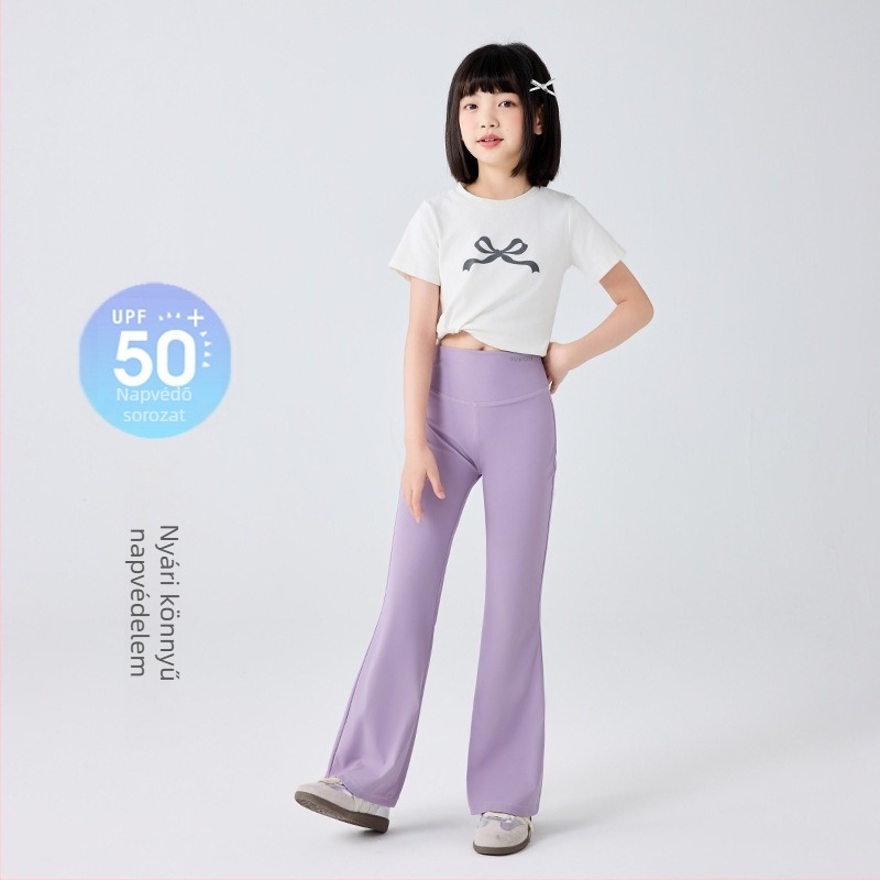 Lányok nyári, magas derekú, bővülő leggings UV‑védelmet UPF50 biztosítva