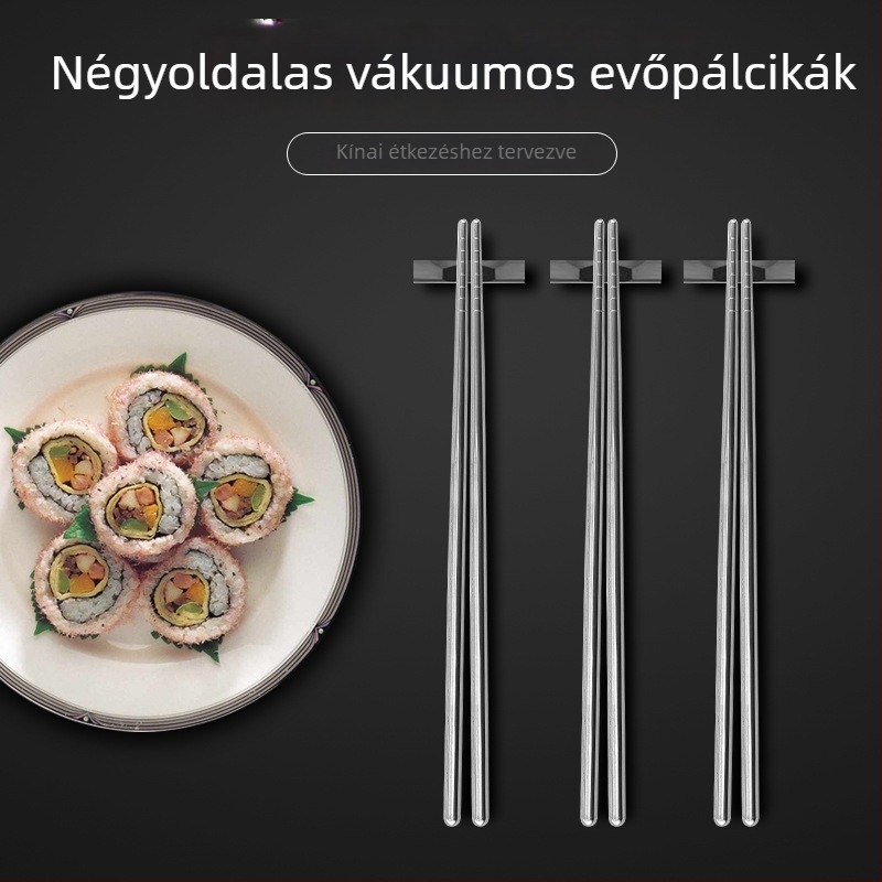 Élelmiszer-minőségű rozsdamentes acél négyszögletes evőpálcák és kanálak készlet, 10 pár, hordozható és tartós