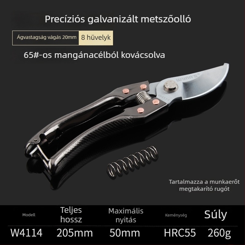 Power Lion Ezüst fogantyújú kerti metszőolló gyümölcsfákhoz és virágokhoz, kerti szerszámok