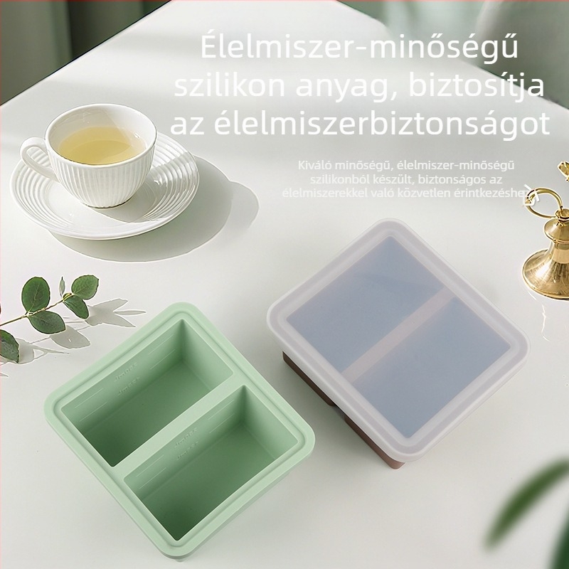Két rekeszes ebédes doboz fedővel, melegíthető és fagyasztóba is használható, élelmiszer-minőségű szilikon