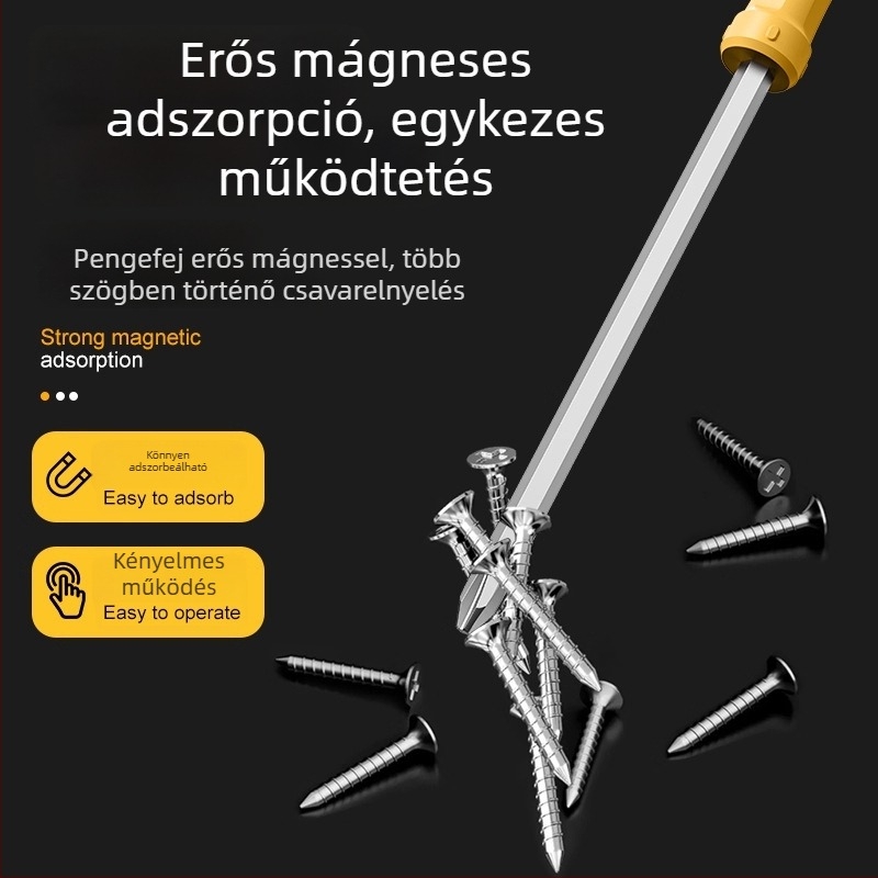 Effective S2 ötvözetből készült csavarhúzó-készlet, szigetelt, mágneses, hosszított, lapos fejű és Phillips fejű