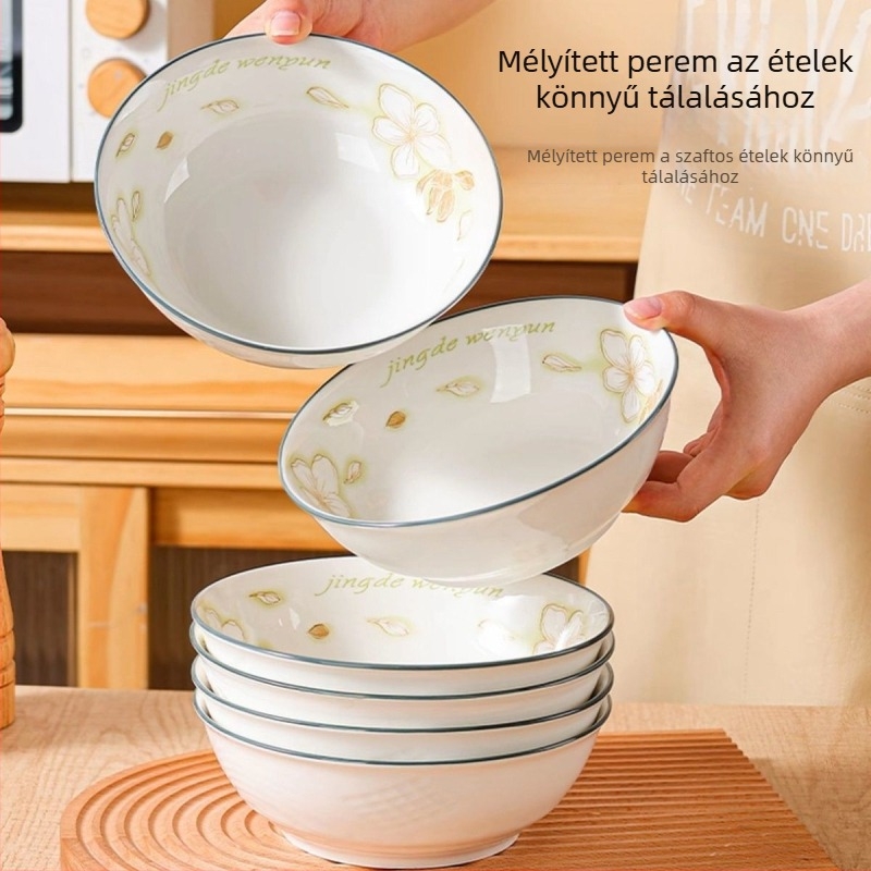 7 hüvelykes nagy porcelán tál tészta és leves számára, teás színű kreatív dizájn, aláglazúros minta