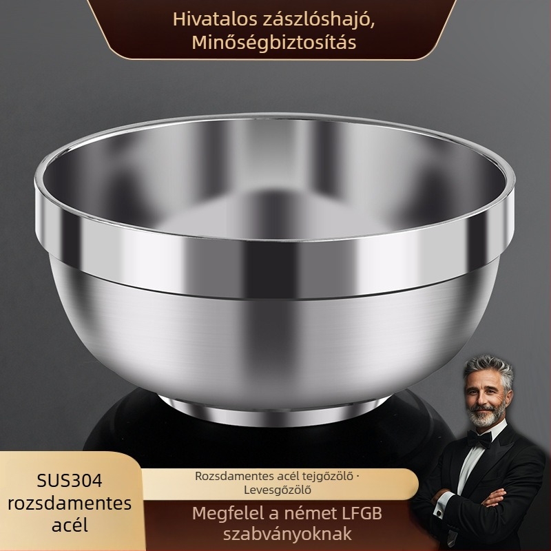 304 rozsdamentes acél tál, élelmiszer-minőségű, dupla falú szigetelt, ütésálló, otthoni használatra, felnőttek és gyerekek számára, gravírozott tál