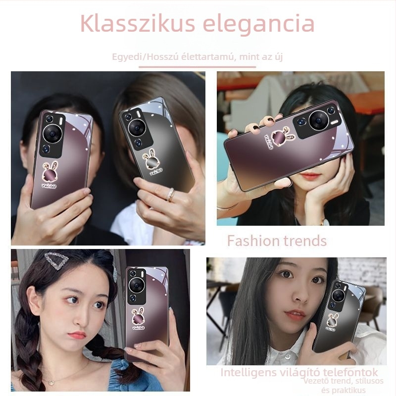 Telefontok szilva színű nyuszis mintával, Oppo Reno13-hoz, Reno12 világító, Reno11 és Reno14 Pro modellekhez
