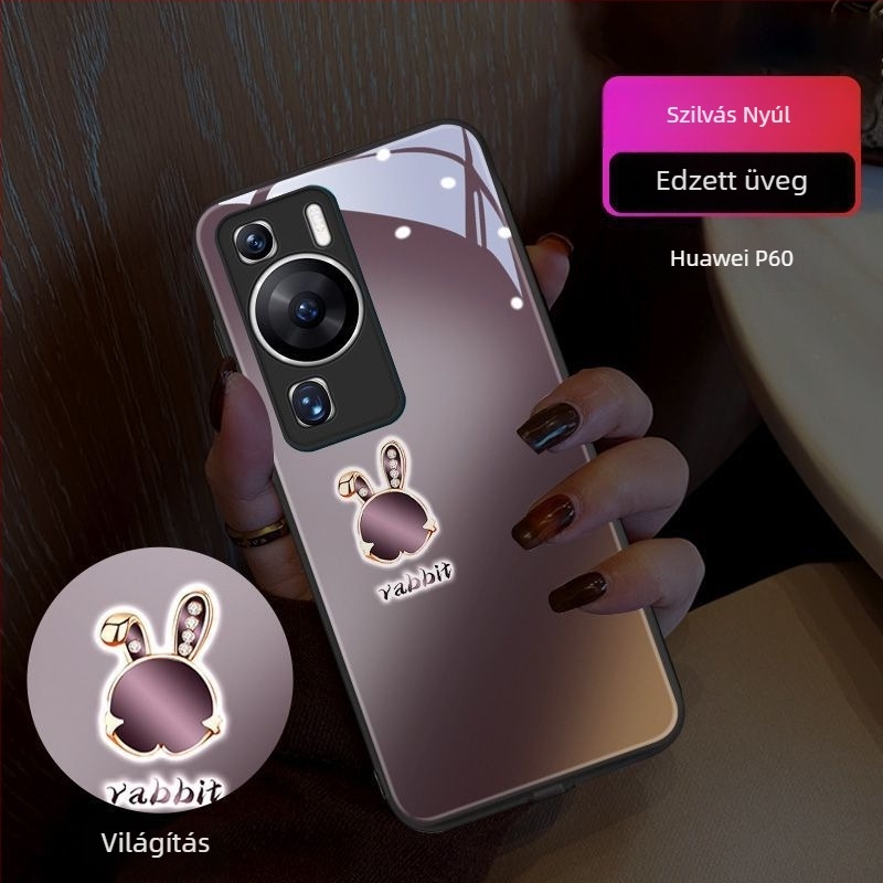Telefontok szilva színű nyuszis mintával, Oppo Reno13-hoz, Reno12 világító, Reno11 és Reno14 Pro modellekhez