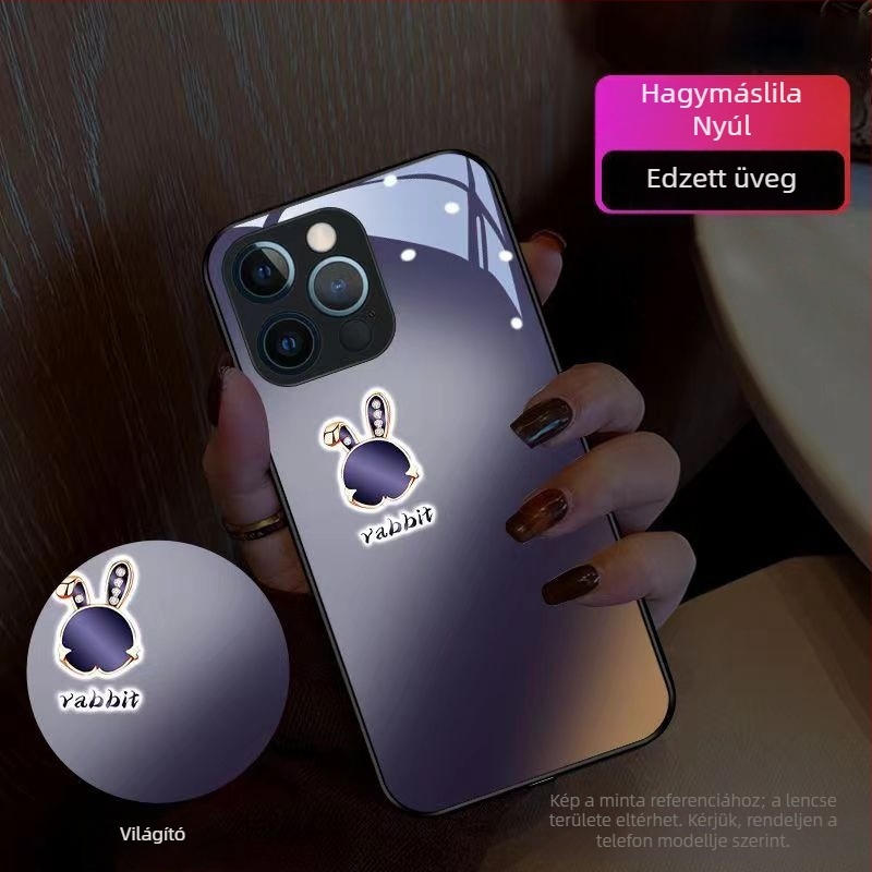 Telefontok szilva színű nyuszis mintával, Oppo Reno13-hoz, Reno12 világító, Reno11 és Reno14 Pro modellekhez