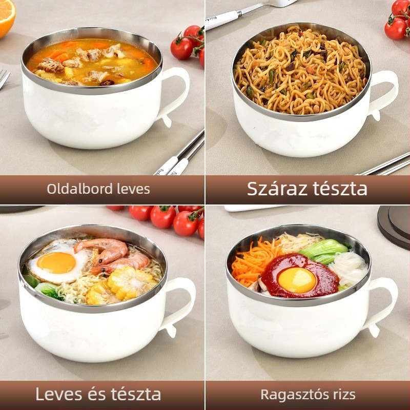 Rozsdamentes acélból készült instant tészta tál fedővel, nagy kapacitású, egyetemisták kollégiuma számára