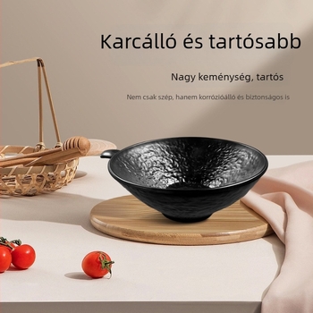 Fekete melamín tál tésztafélékhez, ütésálló, porcelán-imitáció, levesekhez és tésztafélékhez