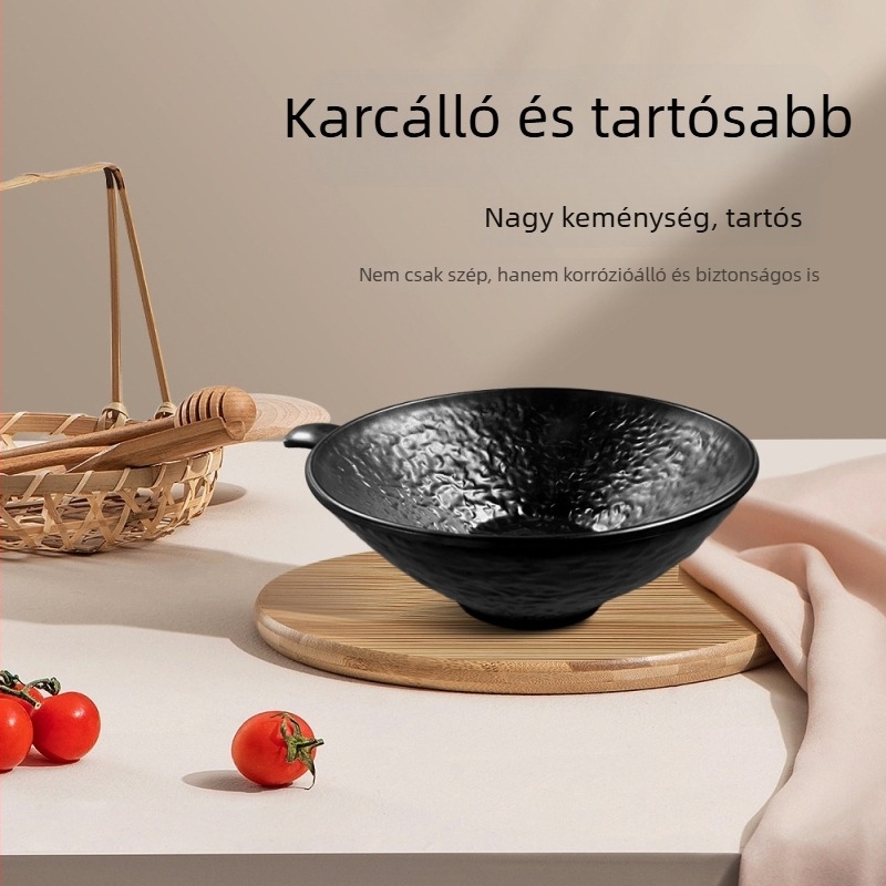 Fekete melamín tál tésztafélékhez, ütésálló, porcelán-imitáció, levesekhez és tésztafélékhez