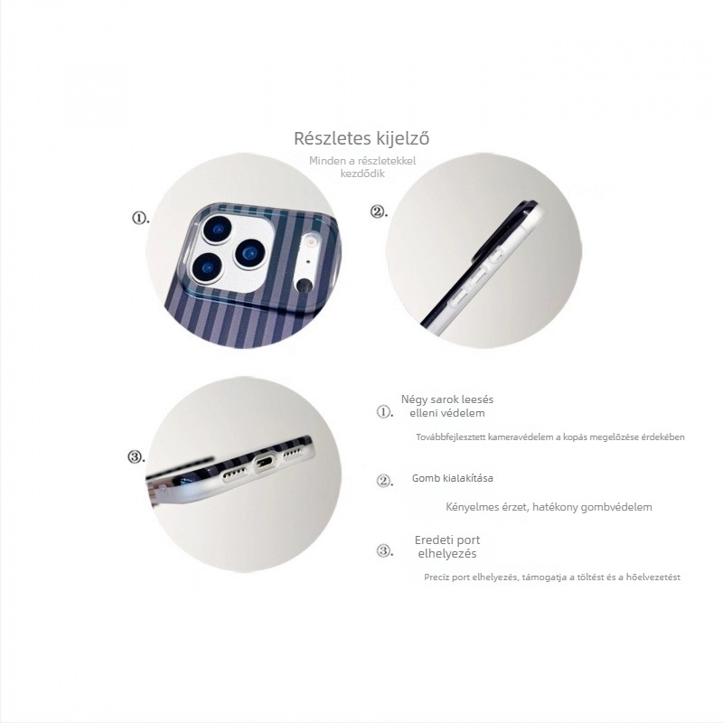Koreai stílusú prémium minimalist tok kontrasztos csíkokkal iPhone 16 Pro és iPhone 17 Pro Max számára