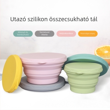 Kültéri hordozható összecsukható szilikon tál, élelmiszer-minőségű, fedéllel, piknik tál, japán stílusú Bento ebédbox.