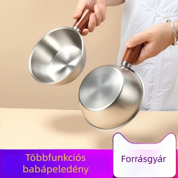 Rozsdamentes acél Koreai stílusú egy személyre szóló tál, fából készült fogantyúval, kör nagy tál, többfunkciós edény
