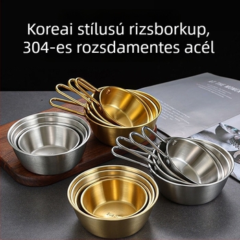 Koreai stílusú arany színű rozsdamentes acélból készült kézben tartható kis tál — nassolnivalókhoz és hot pot mártásokhoz, japán konyhához