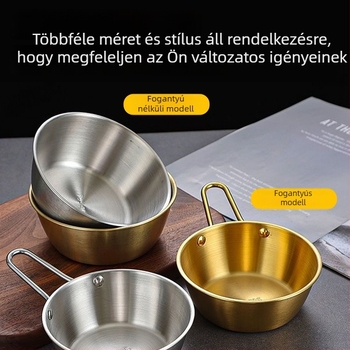 Koreai stílusú arany színű rozsdamentes acélból készült kézben tartható kis tál — nassolnivalókhoz és hot pot mártásokhoz, japán konyhához