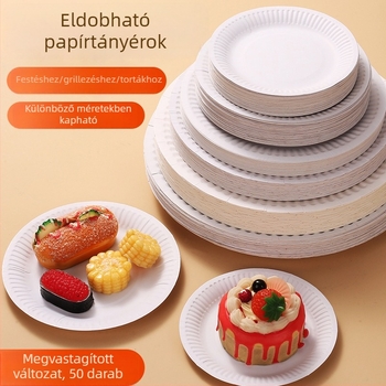 Egyszer használatos vacsora tányérok, fehér vastagított papírtányérok születésnapi partira, tortákhoz, ételekhez és nasihoz, piknikre