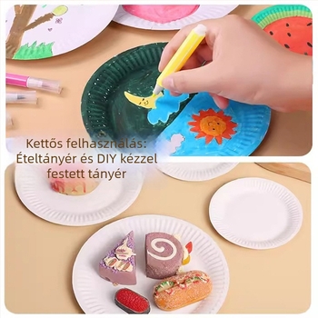 Egyszer használatos vacsora tányérok, fehér vastagított papírtányérok születésnapi partira, tortákhoz, ételekhez és nasihoz, piknikre