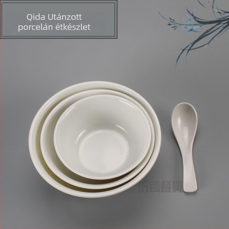 Vastagított melamín étkészlet porcelánhatású felülettel, belsőmenetes tál, rizses tál és levesestál szállodai használatra