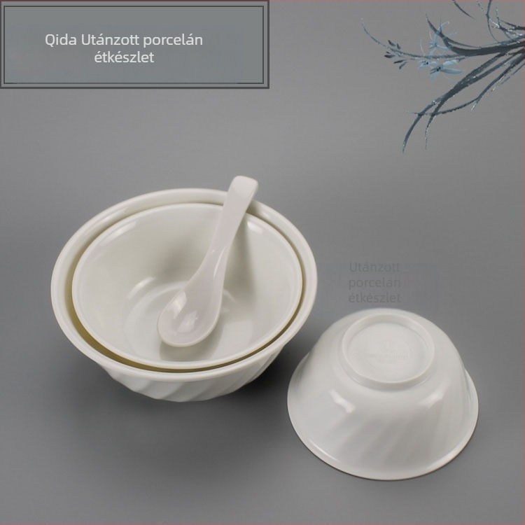 Vastagított melamín étkészlet porcelánhatású felülettel, belsőmenetes tál, rizses tál és levesestál szállodai használatra