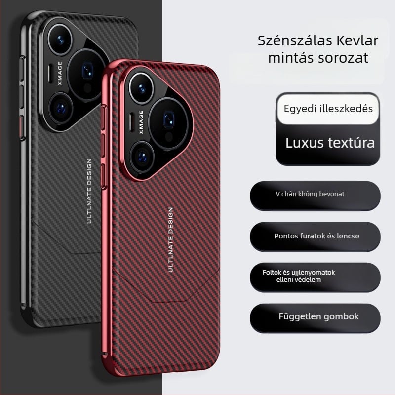 Huawei P70 Pro tok szénszálas mintázatú PU bőrrel, teljes védelem, Pura 70 Pro+